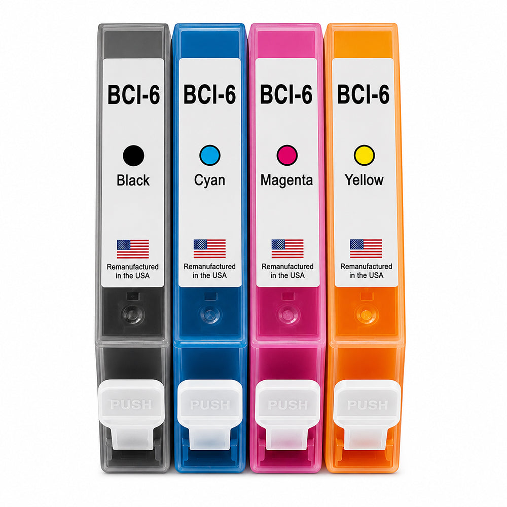 U.S. Remanufactured Ink Cartridges for Canon BCI-6 1-Black / 3-Color 4-Pack