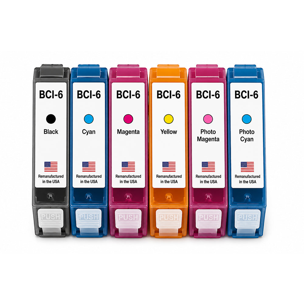U.S. Remanufactured Ink Cartridges for Canon BCI-6 1-Black / 5-Color 6-Pack