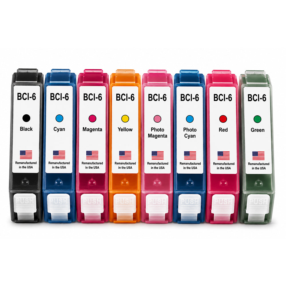 U.S. Remanufactured Ink Cartridges for Canon BCI-6 1-Black / 7-Color 8-Pack