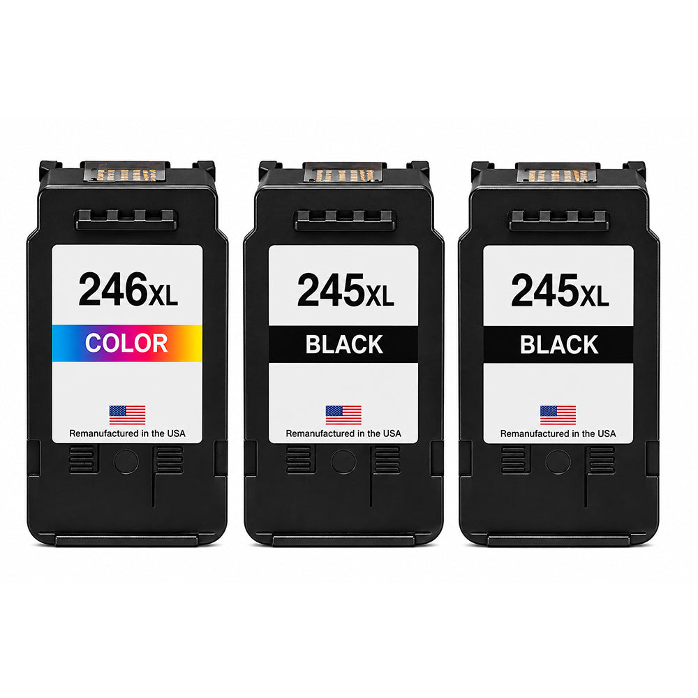 U.S. Remanufactured for Canon PG-245XL 2 Black CL-246XL 1 Color 3-Pack High Yield Ink Cartridges