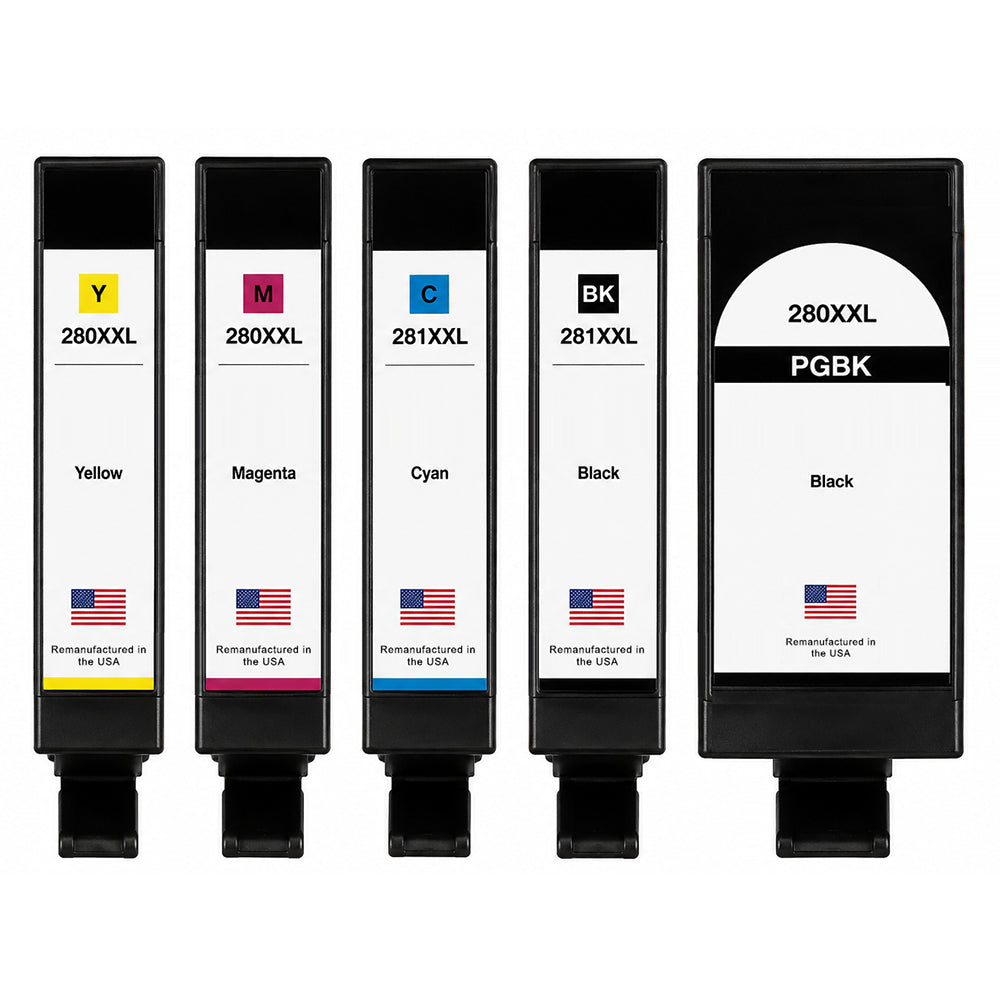 U.S. Remanufactured for Canon PGI-280XXL Black and CLI-281XXL Black, Cyan, Magenta and yellow Ink Cartridges (5Pack)