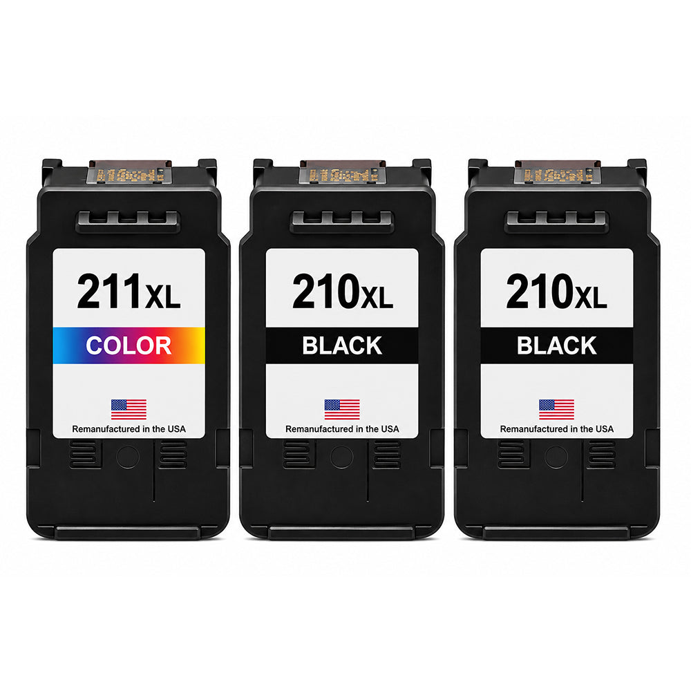 U.S. Remanufactured for Canon PG-210XL 2 Black / CL-211XL 211 XL 1 Color Ink Cartridge 3-Pack