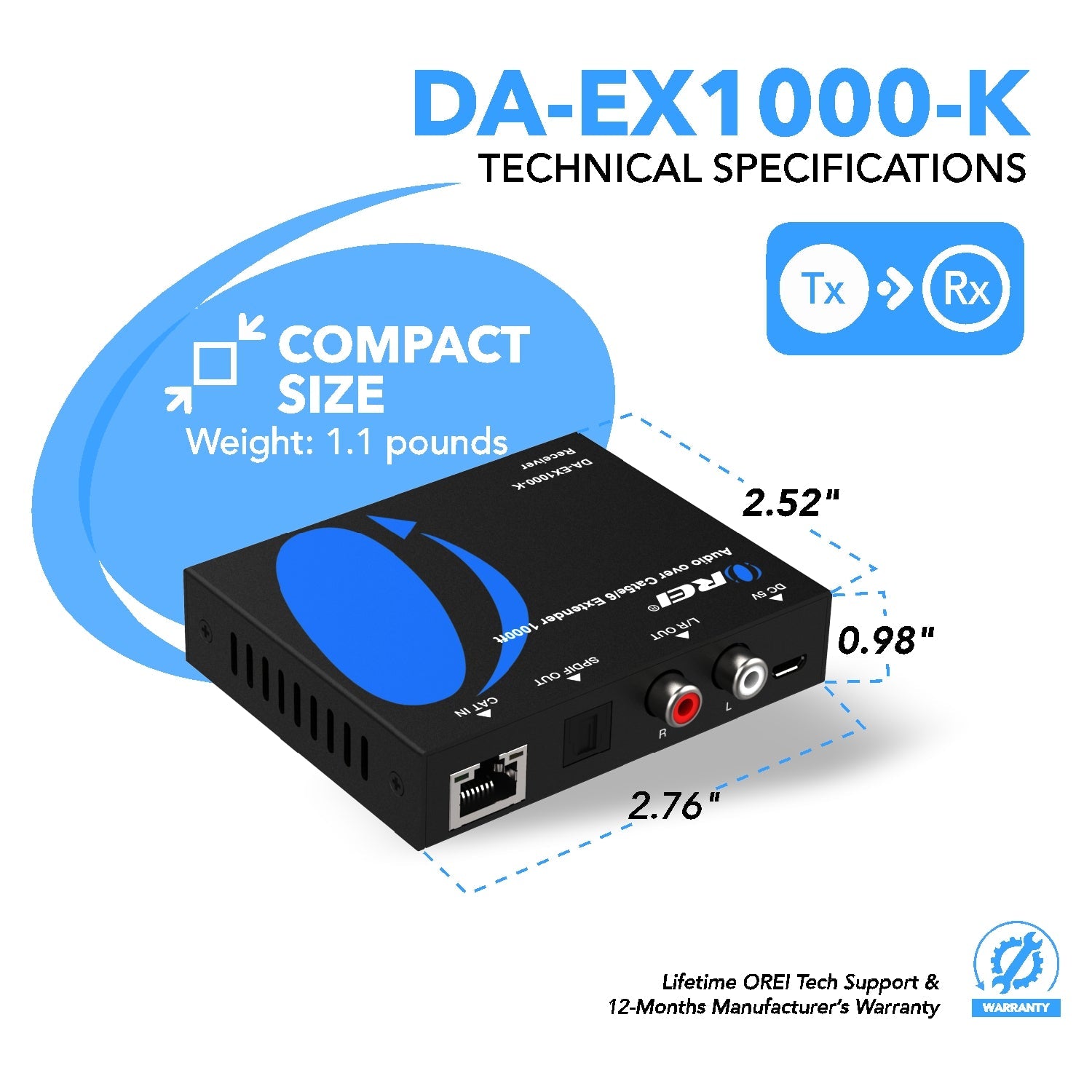 S/PDIF & L/R Audio Extender - 1000ft (cat6)-DA-EX1000-K