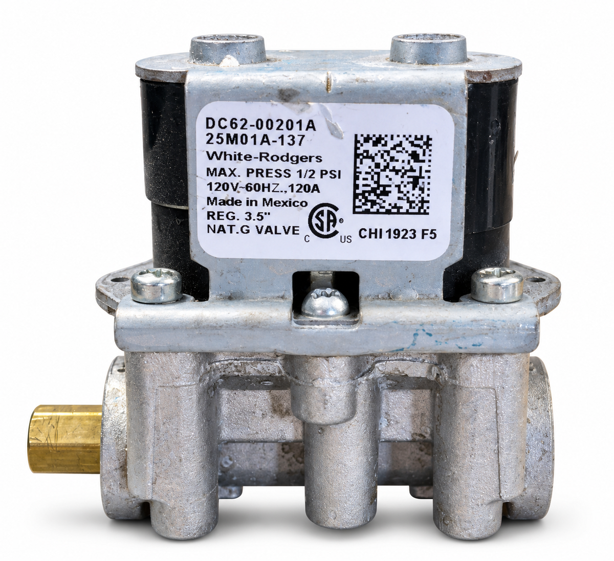 DC62-00201A White-Rodgers 25M01A-137 gas dryer valve white background