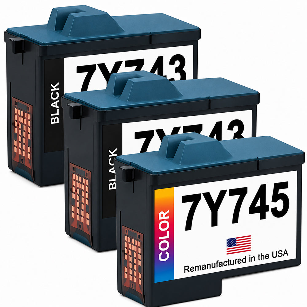 U.S. Remanufactured Ink Cartridges for Dell Series 2 7Y743 2 Black / 7Y745 1 Color 3-Pack