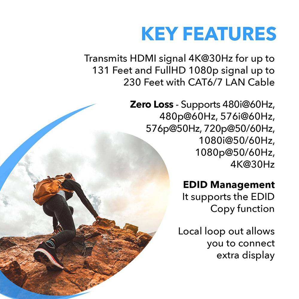 4K@30hz HDMI™ Extender (Loop, IR) - 130ft (cat6)-EX-230C