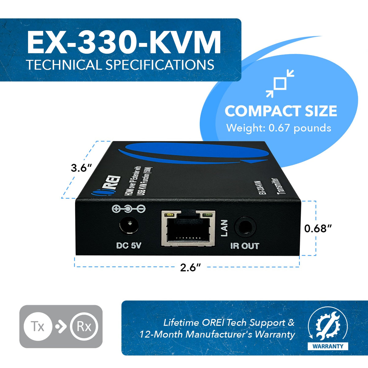 1080p HDMI™ Extender (Over IP, KVM) - 500ft (cat6)-EX-330-KVM