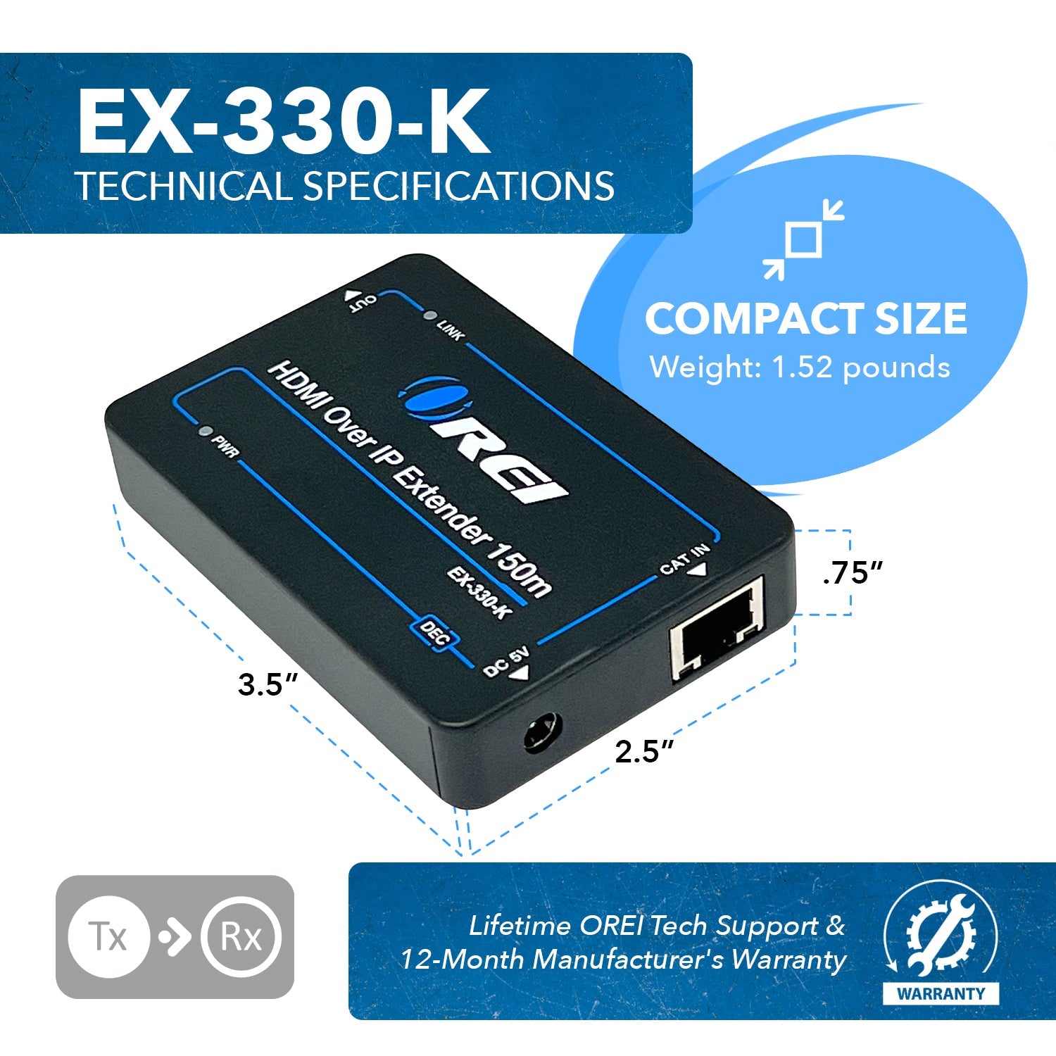 1080p  HDMI™ Extender (Over IP) - 500ft (cat6)-EX-330-K