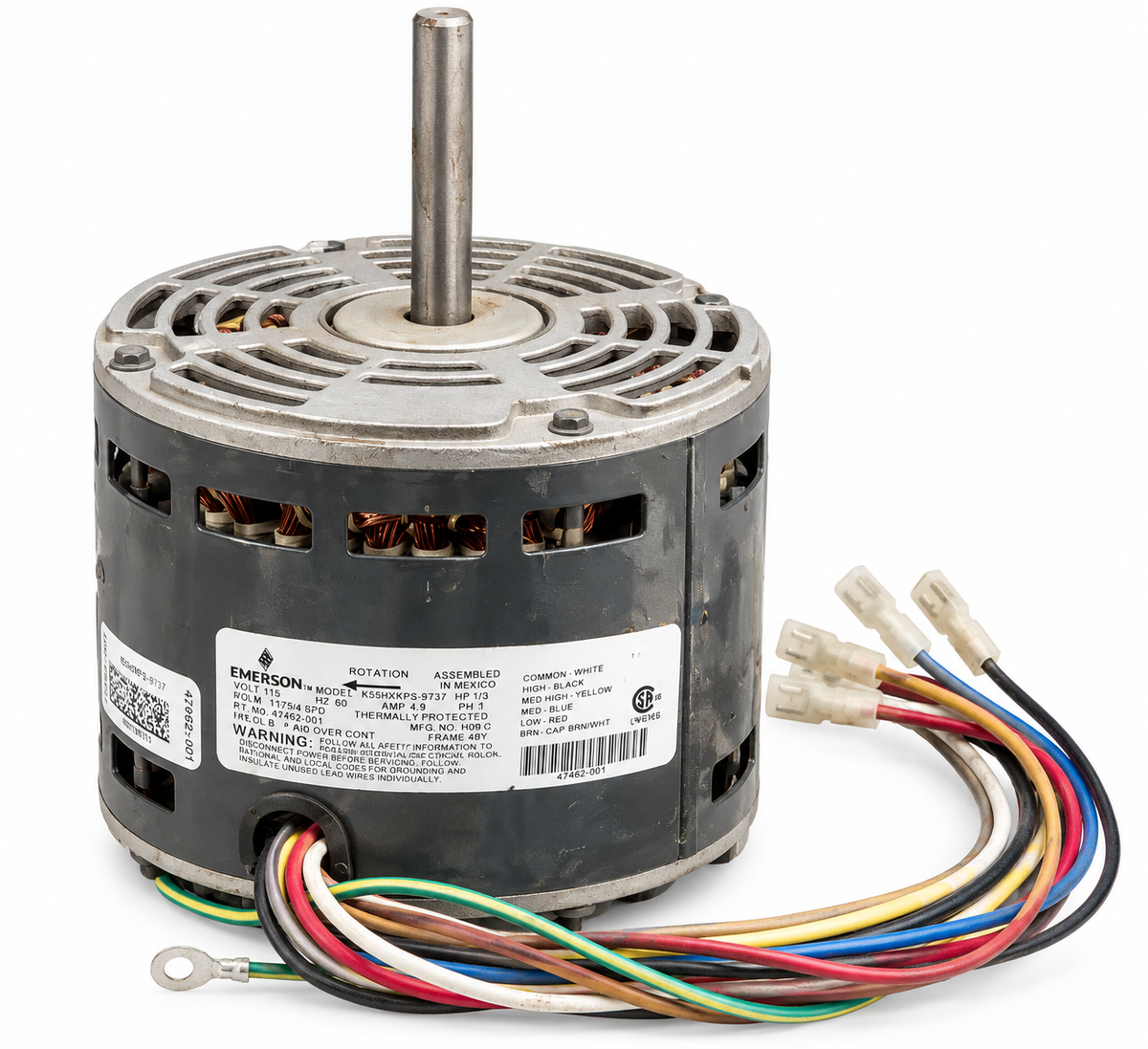 Emerson K55HXKPS-9737 47462-001 furnace blower motor on white background