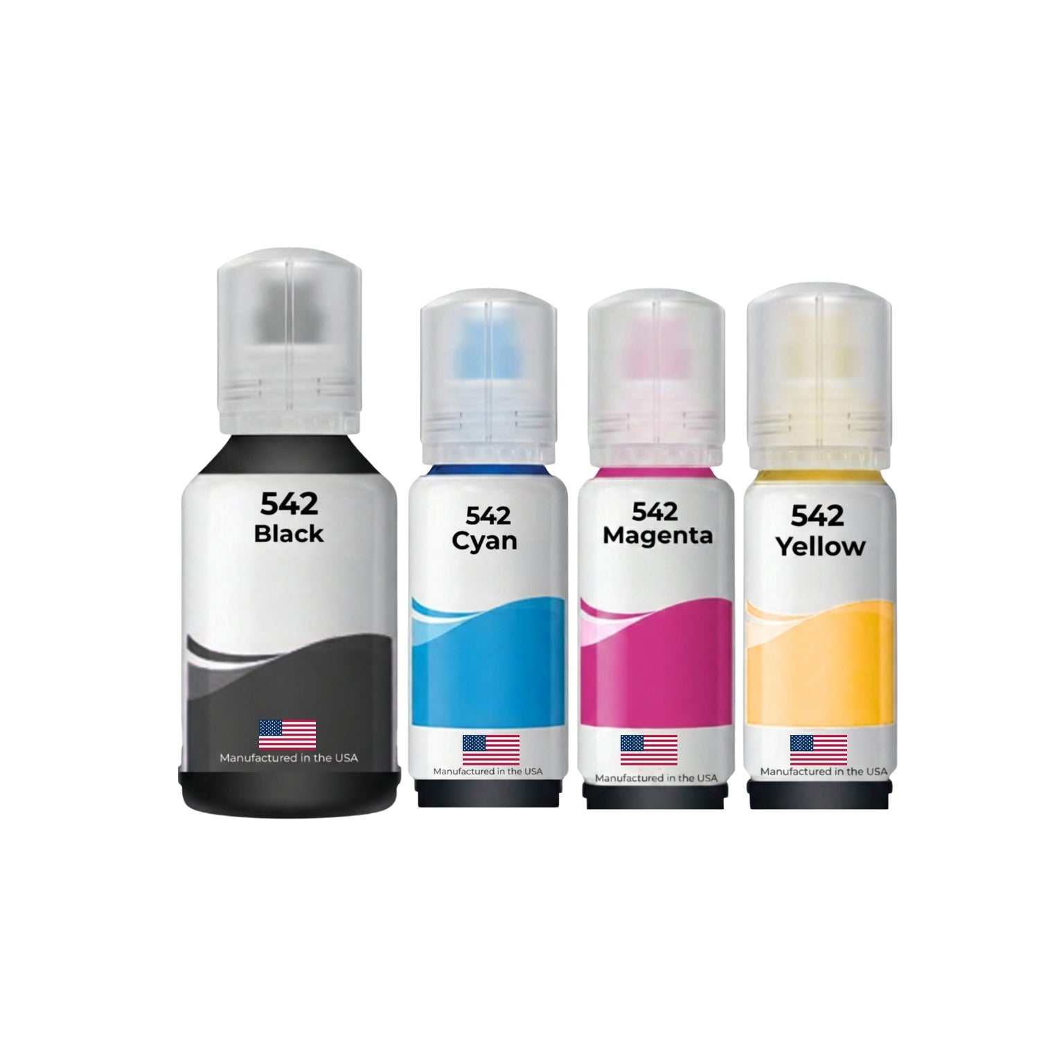 US Remanufactured for Epson 542 (T542120-BCS) Ultra High Yield Black 130ml, CMY 70ml Ink Multi-Color Bottle Made in the USA