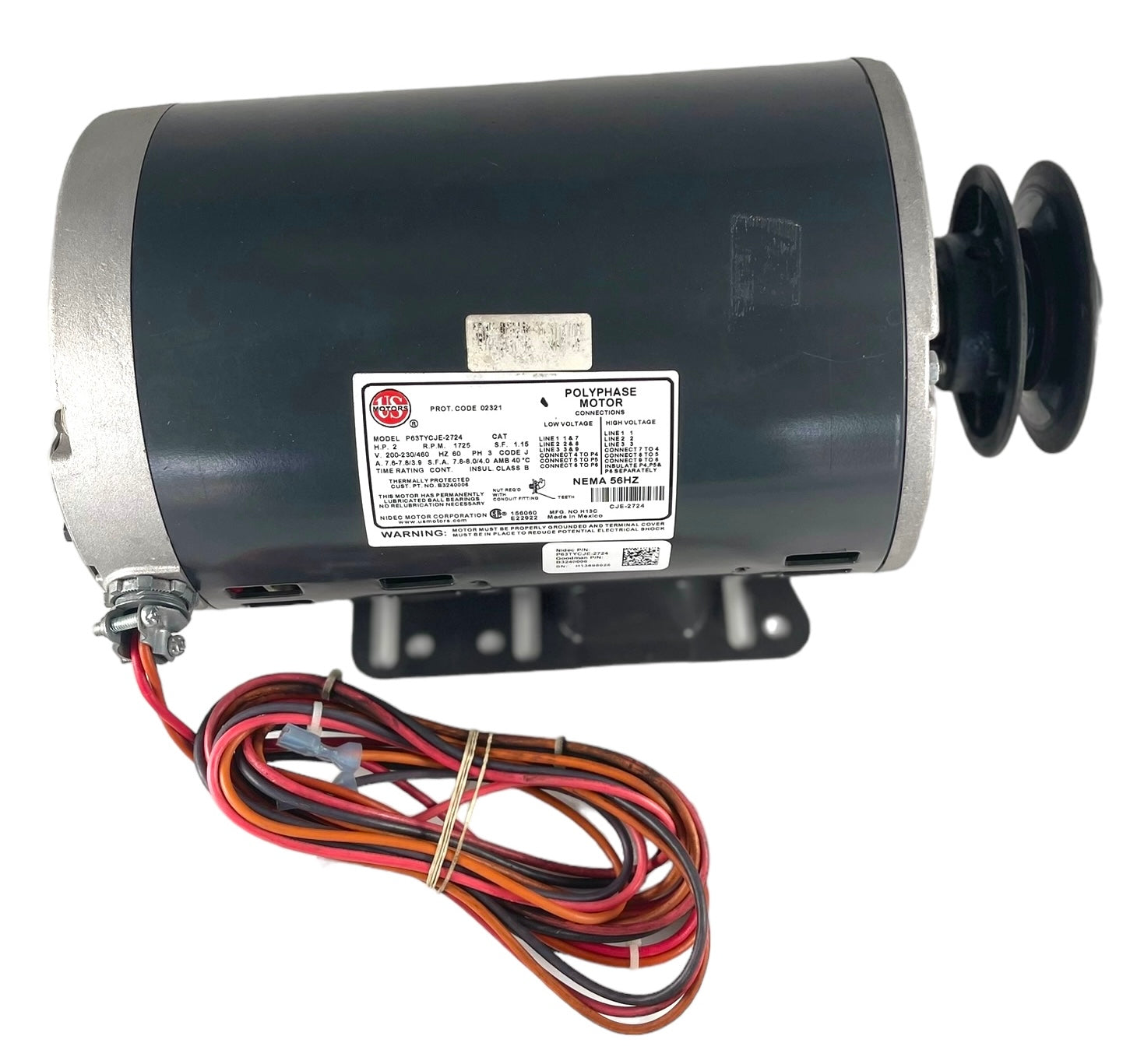 US Motors, Amana-Goodman P63TYCJE-2724 2 HP, 200-230/460V, 3 PH, 1,725 RPM, Frame 56HZ, Blower Replacement