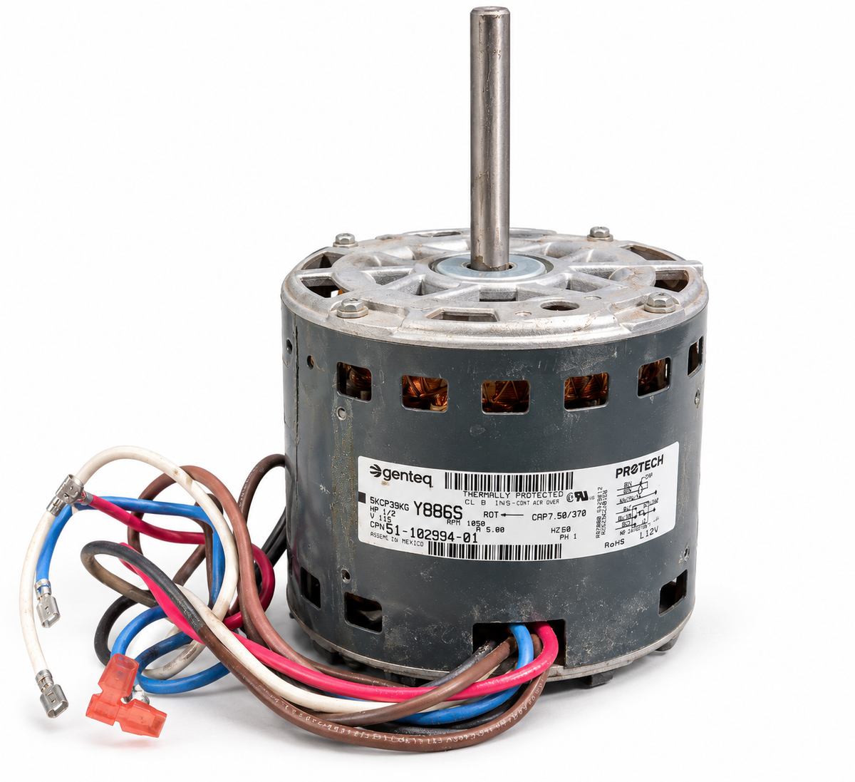 Genteq PROTECH 5KCP39KGY886S 51-102994-01 furnace blower motor white background