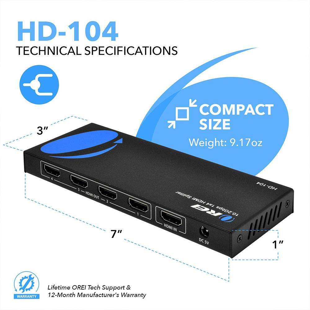 4K@30Hz 1x4 HDMI™ Splitter (HD-104)