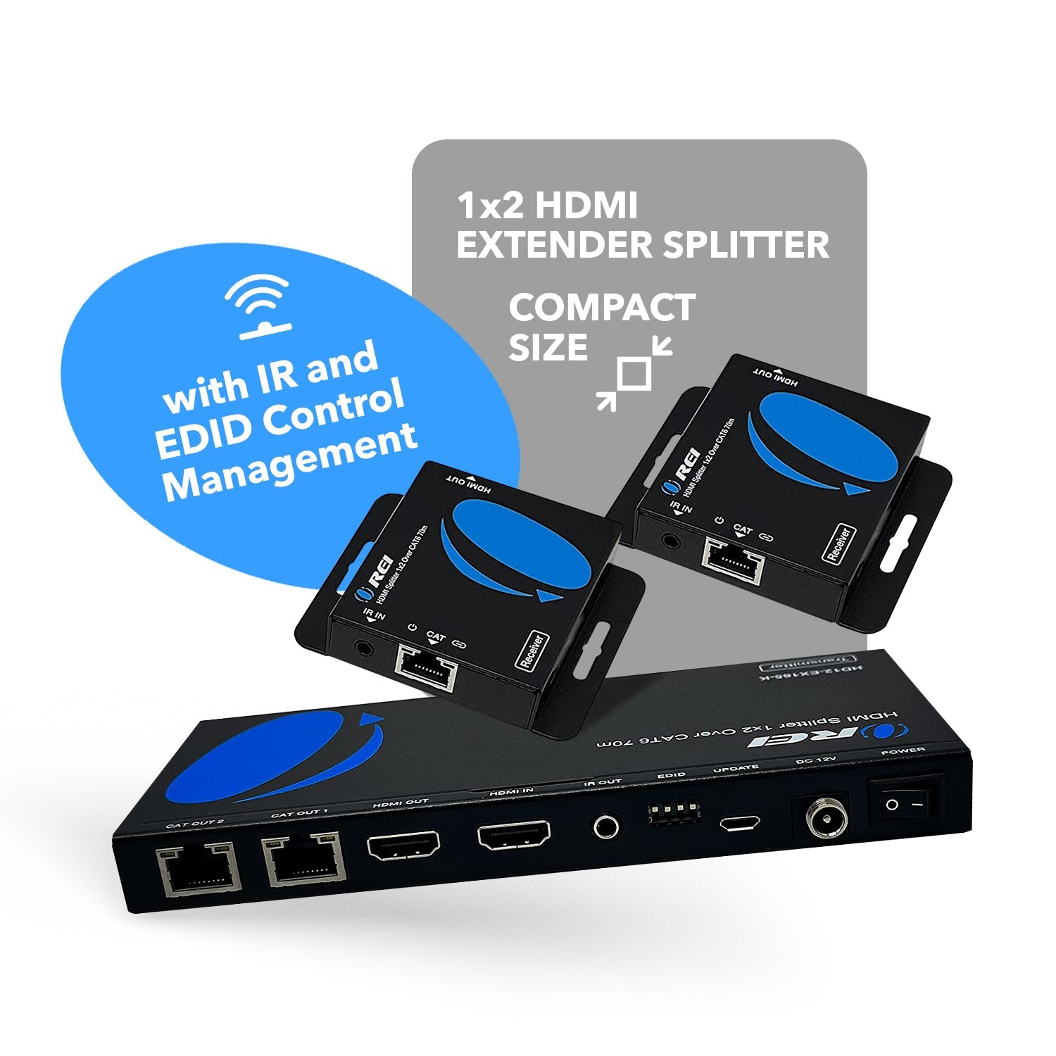 4K@30Hz 1x2 HDMI™ Extender Splitter (Loop) - 230ft (cat6)-HD12-EX165-K