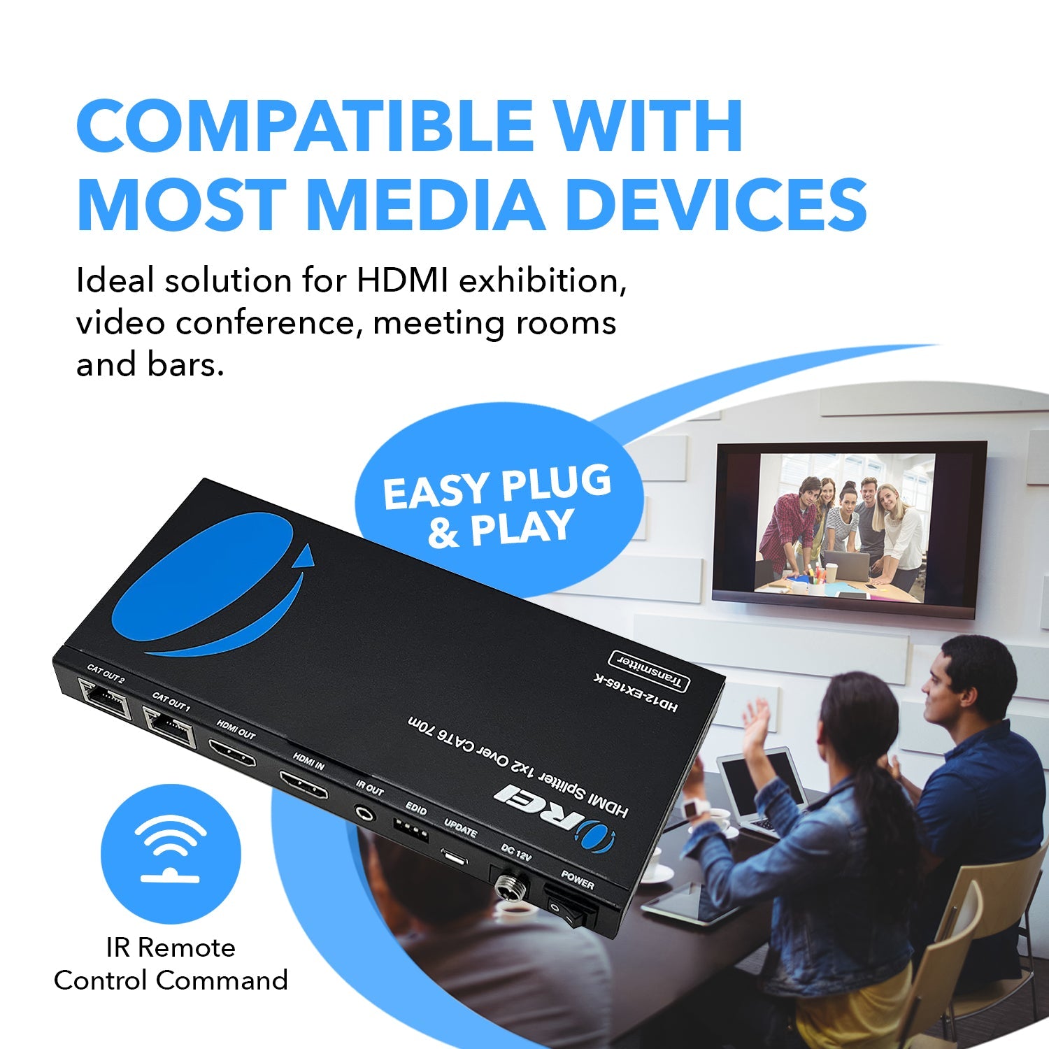 4K@30Hz 1x2 HDMI™ Extender Splitter (Loop) - 230ft (cat6)-HD12-EX165-K