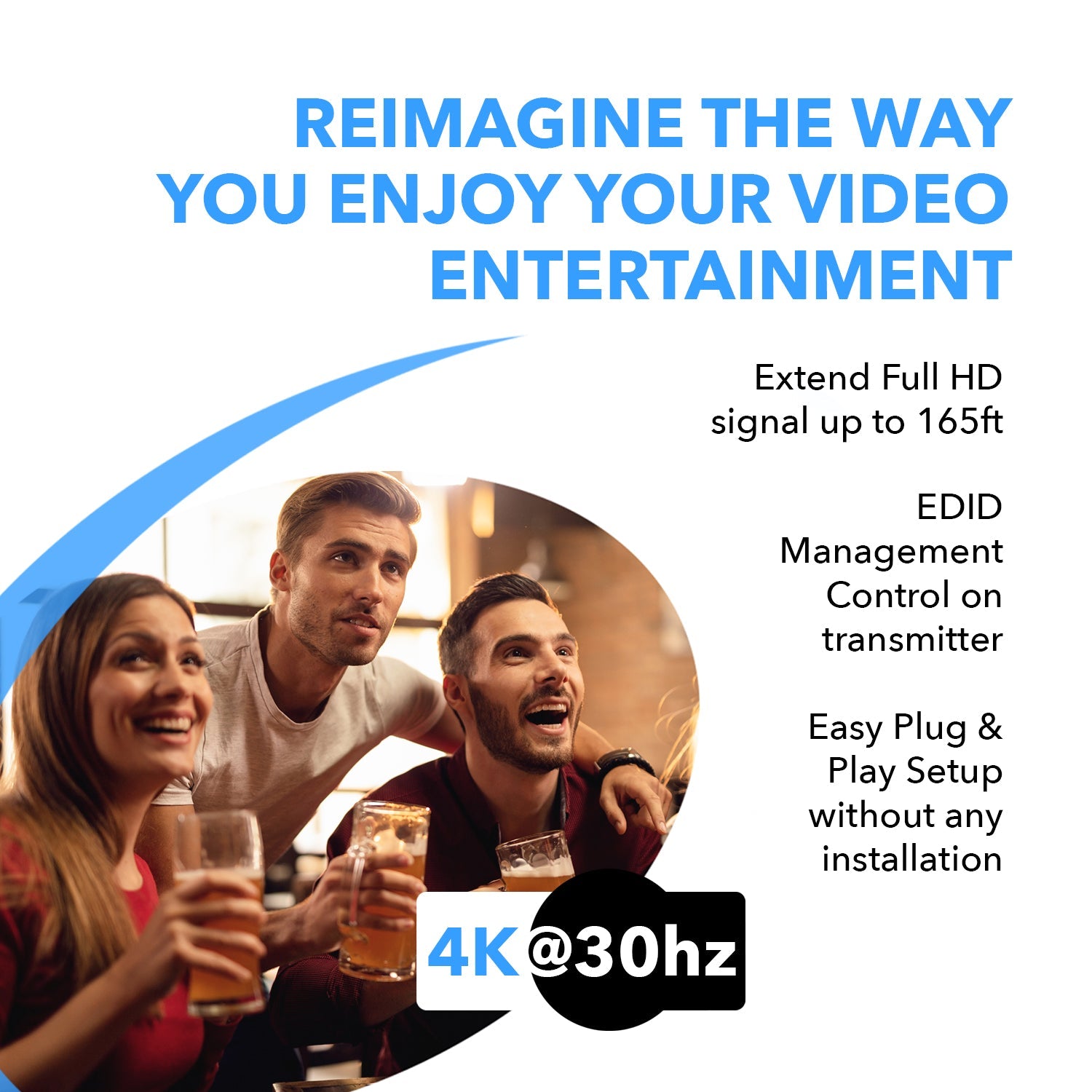 4K@30Hz 1x2 HDMI™ Extender Splitter (Loop) - 230ft (cat6)-HD12-EX165-K