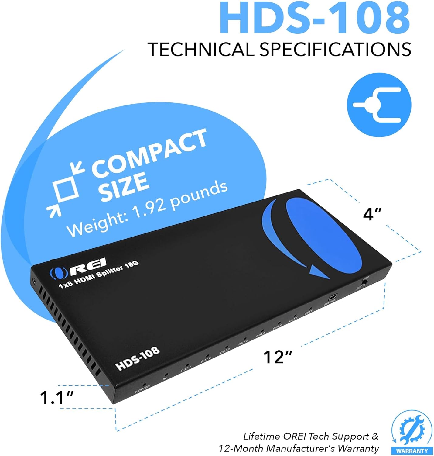 4K@60Hz 1x8 HDMI™ Splitter-HDS-108