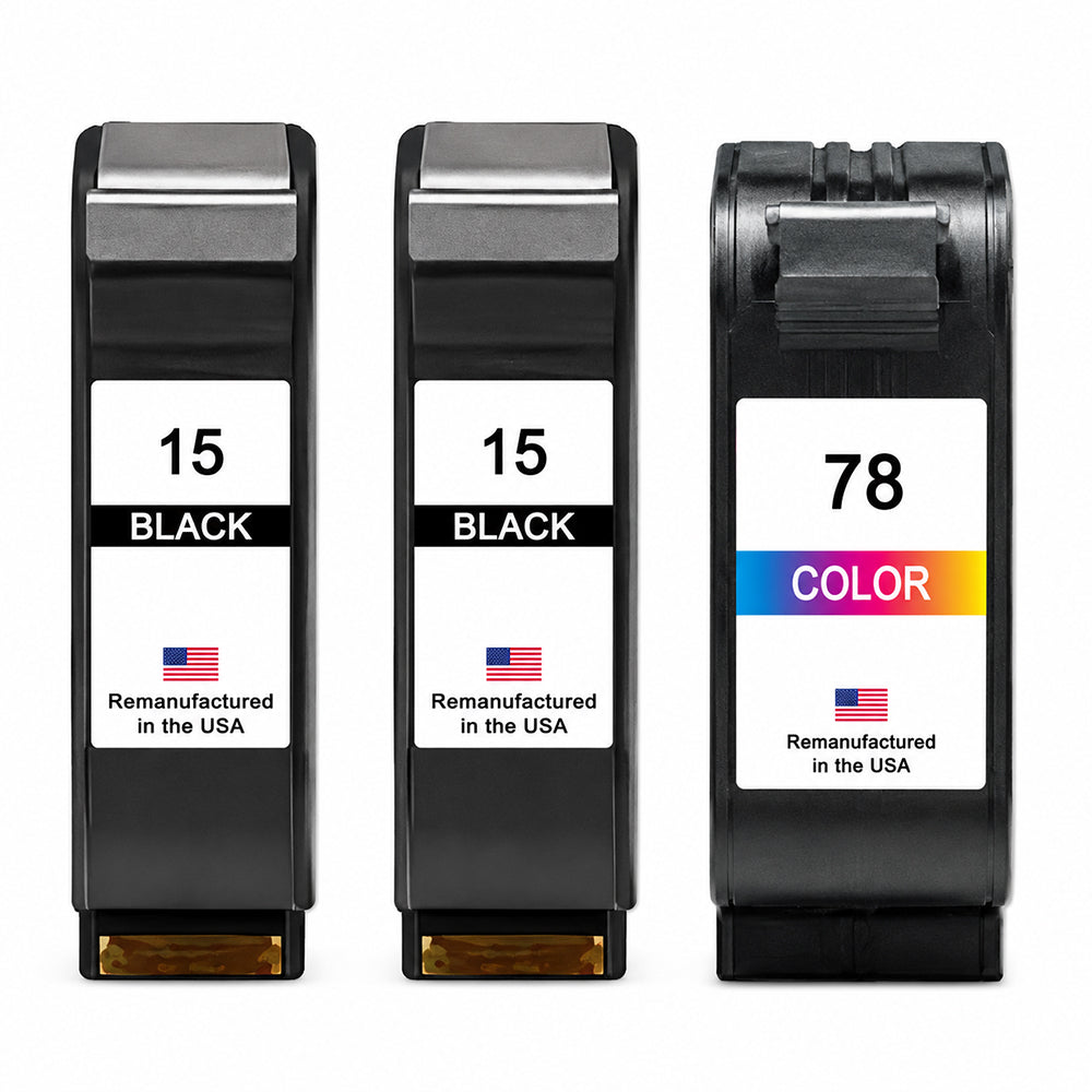 U.S. Remanufactured for HP 15 2 Black / 78 1 Color 3-Pack Ink Cartridges