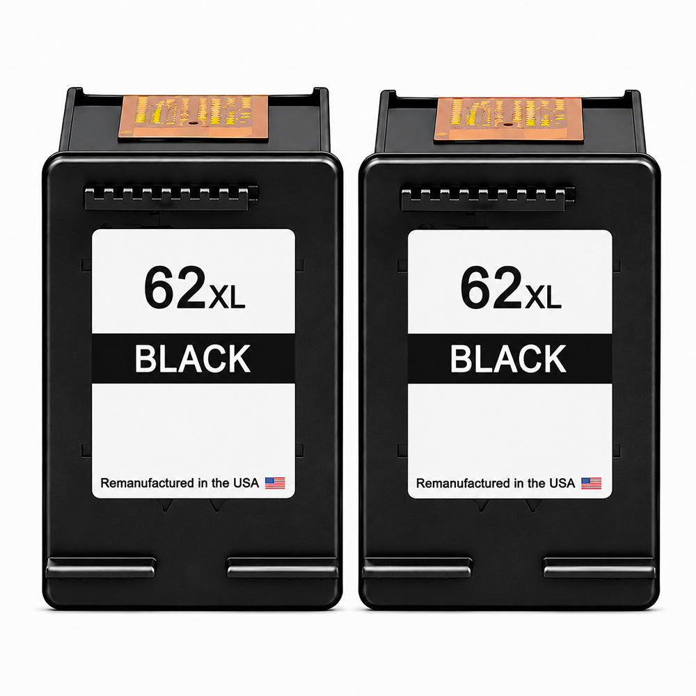 U.S. Remanufactured for HP 62XL (C2P05AN) Black Twin Pack Ink Cartridges