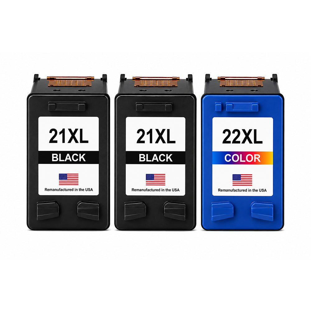 U.S. Remanufactured for HP 21XL 2 Black / HP 22XL 1 Color 3-Pack Ink Cartridges
