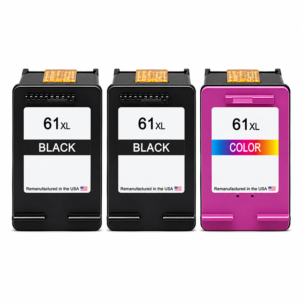 U.S. Remanufactured for HP 61XL 2 Black / 1 Color 3-Pack Ink Cartridges