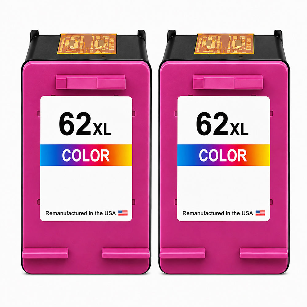 U.S. Remanufactured for HP 62XL (C2P07AN) Tri-Color Twin Pack Ink Cartridges