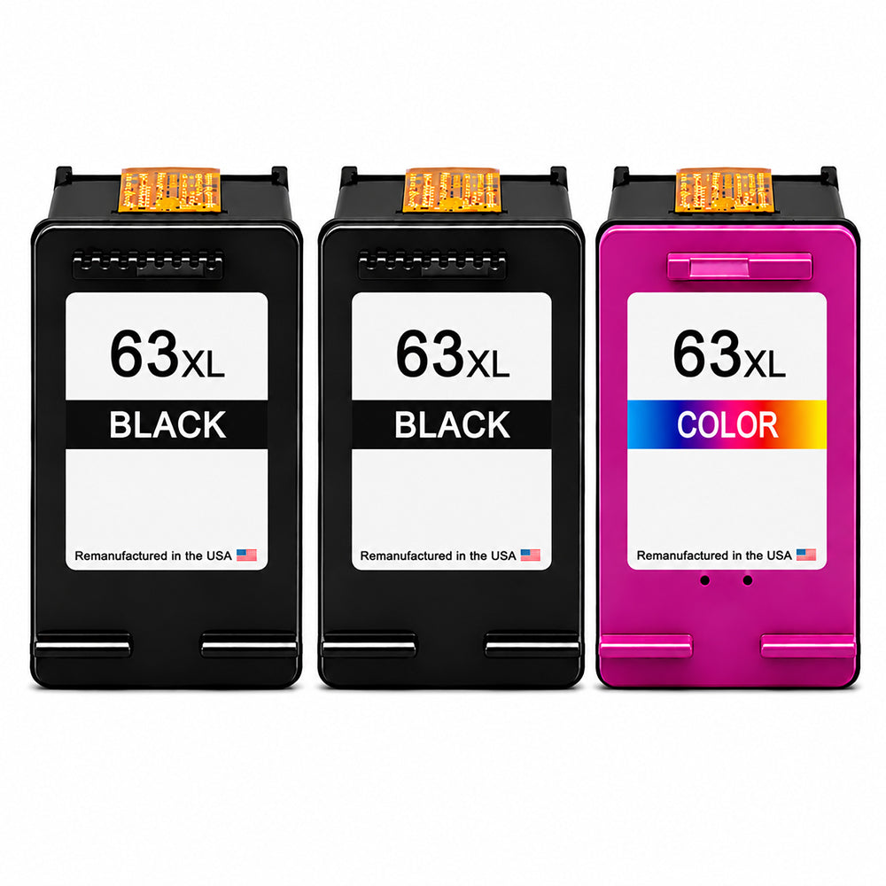 U.S. Remanufactured for HP 63XL 2 Black / 1 Tri-Color 3-Pack Ink Cartridges