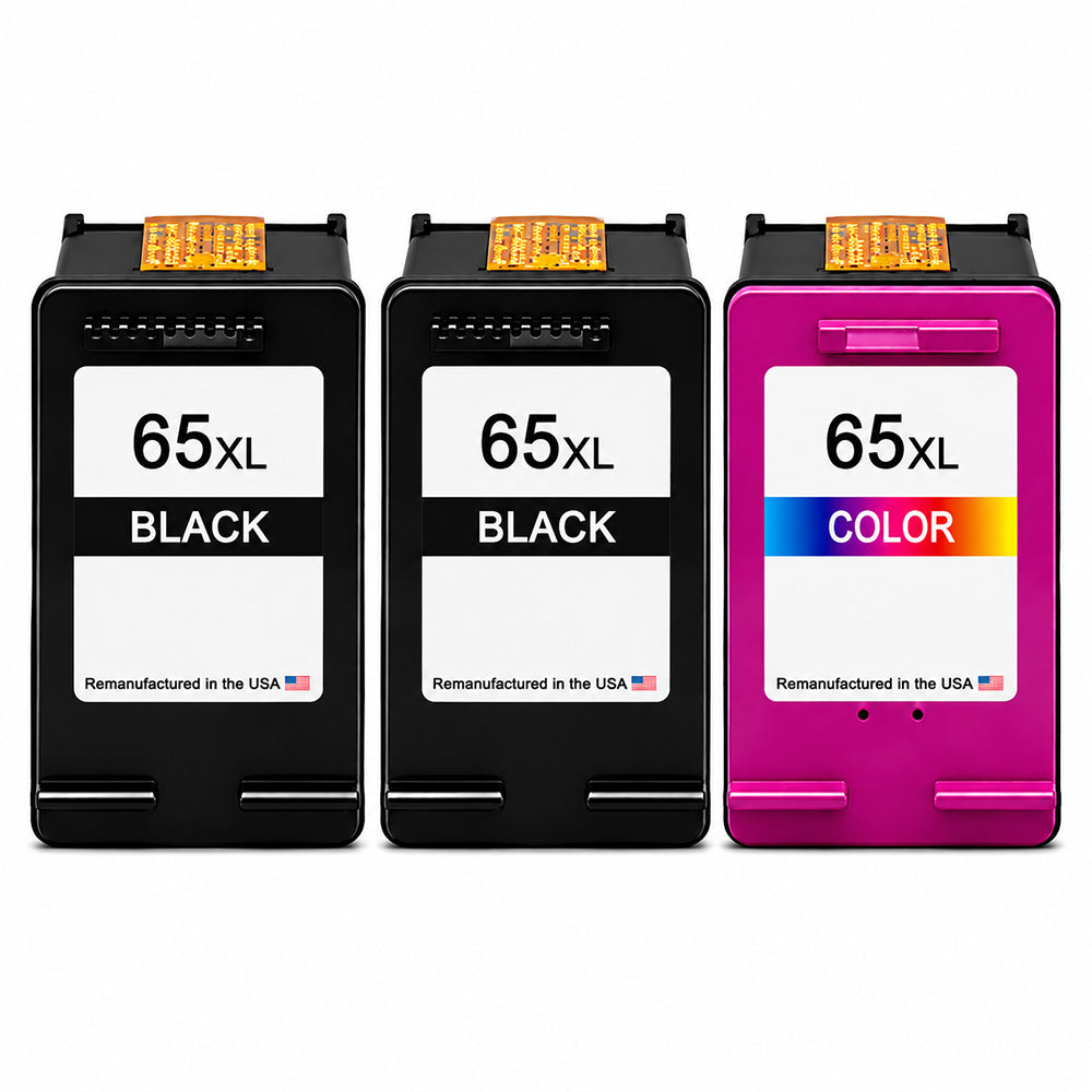 U.S. Remanufactured for HP 65XL 2 Black / 1 Color 3-Pack Ink Cartridges