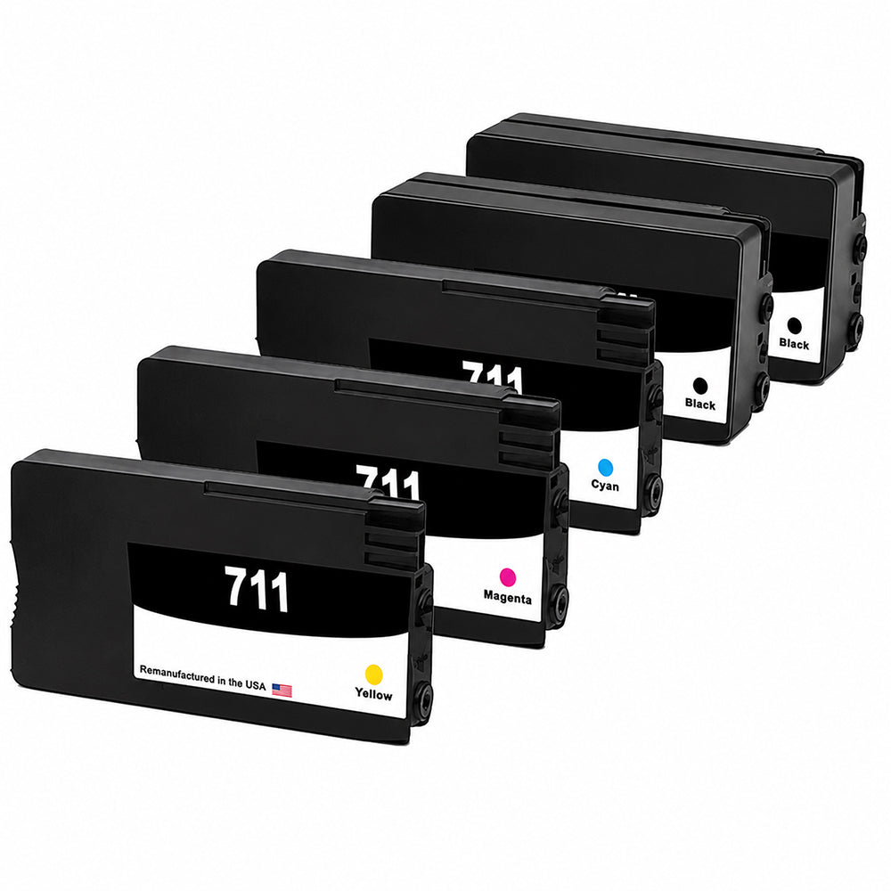 U.S. Remanufactured Ink Cartridges for HP 711XL 2 Black / 711 3 Color 5-pack