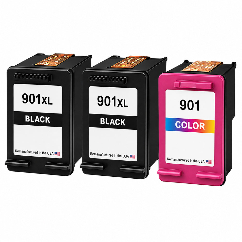 U.S. Remanufactured for HP 901XL 2 Black / 901 1 Tri-Color 3-Pack Ink Cartridges