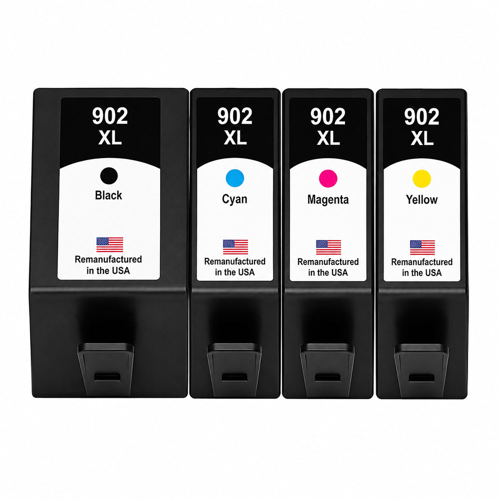 U.S. Remanufactured for HP 902XL 1 Black / 3 Color 4-pack Ink Cartridges