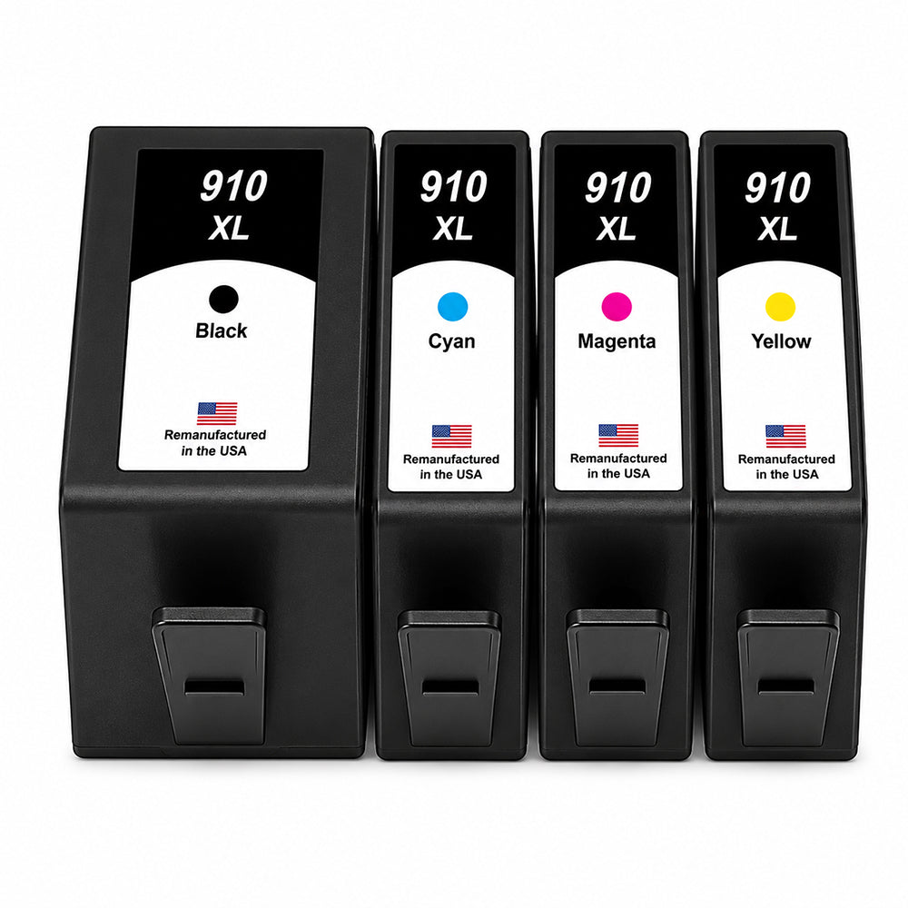 U.S. Remanufactured for HP 910XL 1 Black / 910XL 3 Color 4-pack Ink Cartridges