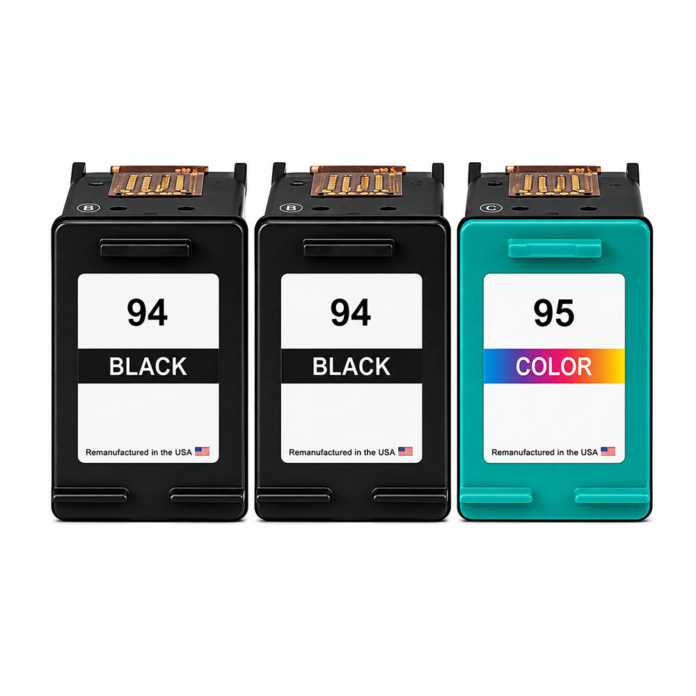 U.S. Remanufactured for HP 94 2 Black / 95 1 Tri-Color 3-Pack Ink Cartridge