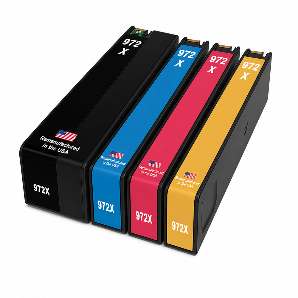 U.S. Remanufactured for HP 972X 1 Black & 3 Color 4-pack Ink Cartridges