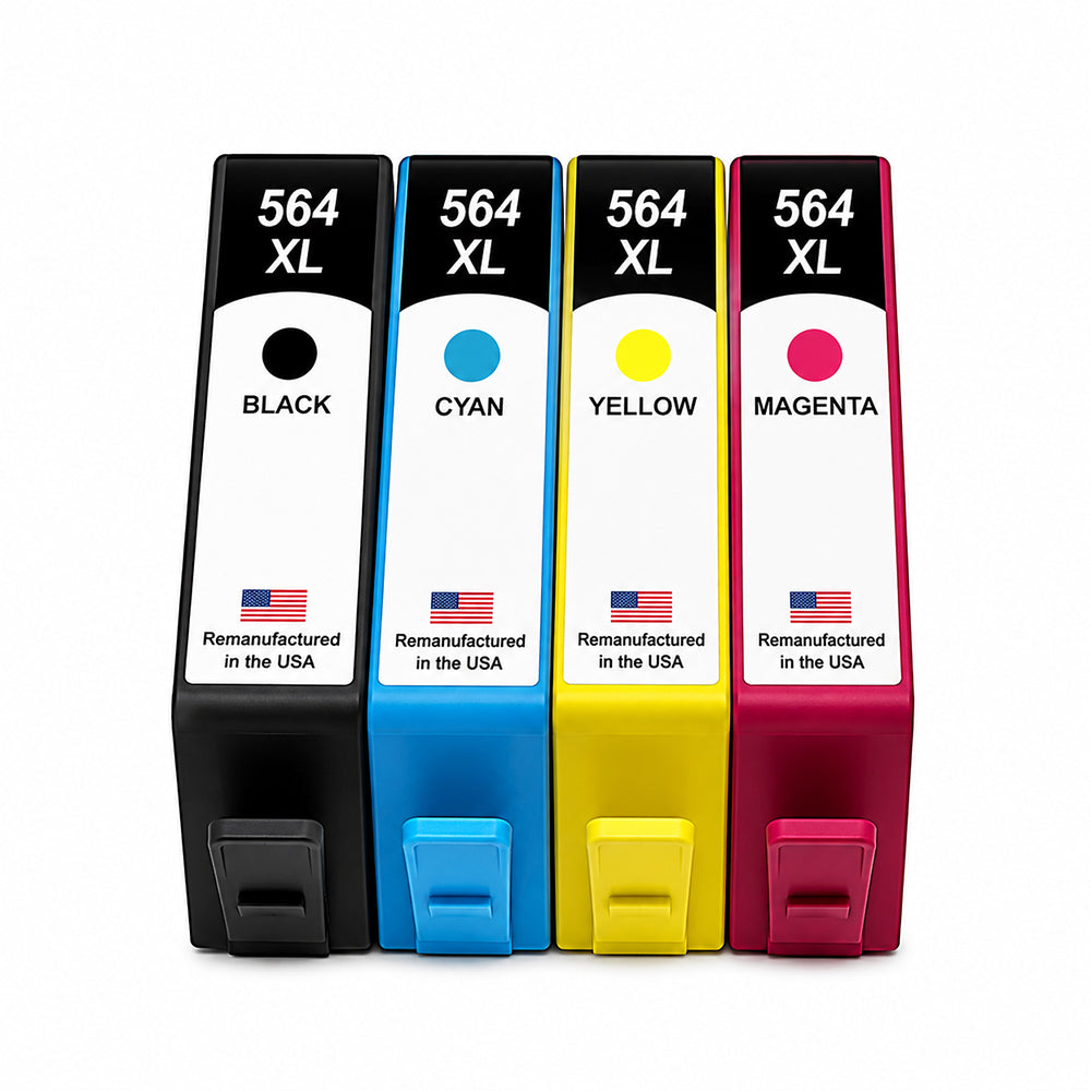 U.S. Remanufactured for HP 564XL 1 Black / 3 Color 4-pack Ink Cartridges
