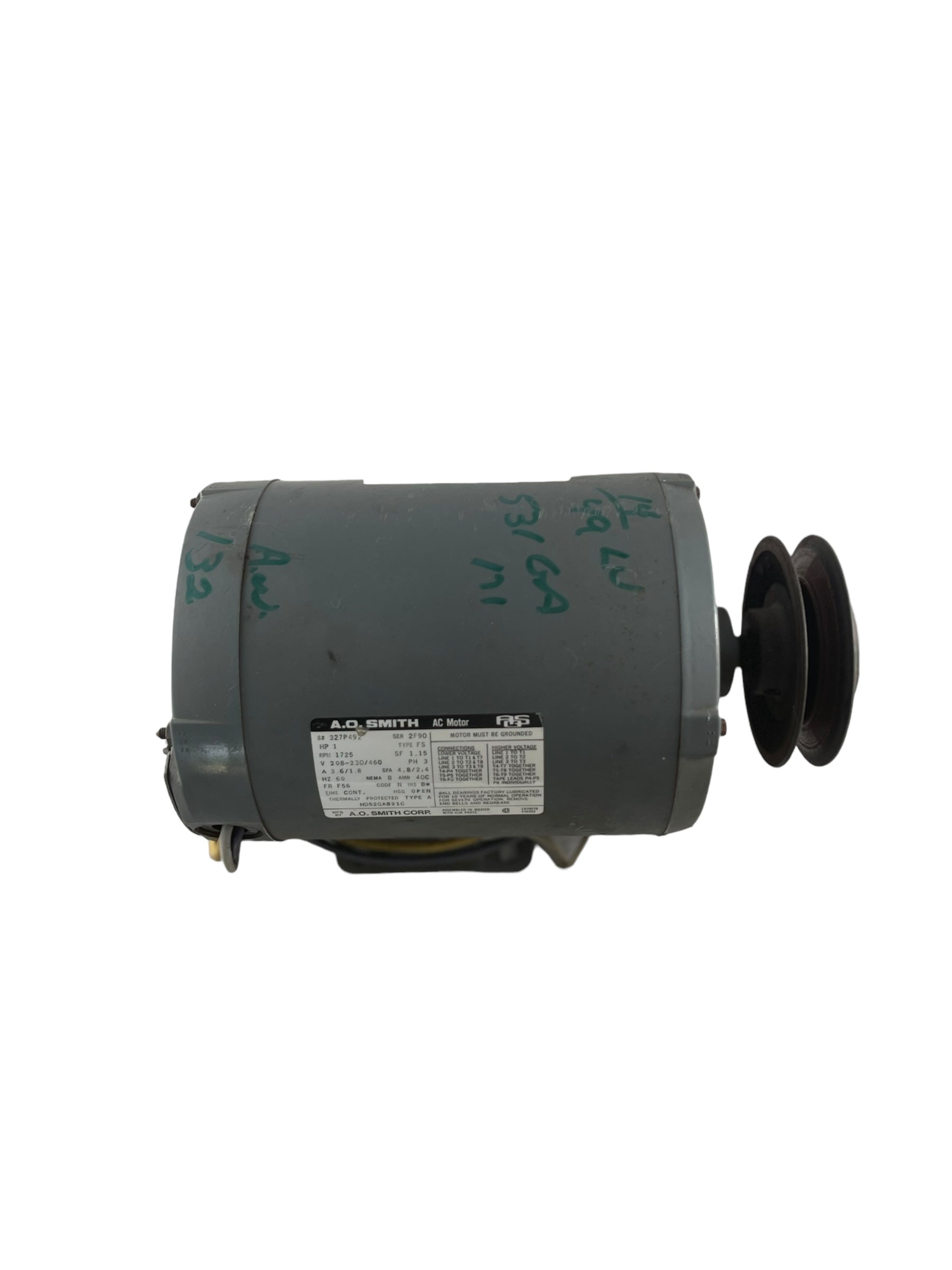 A.O. Smith, Carrier, 327P492 ICP 2-1/2 HP, 208-230/460V, 3 PH, 1725 RPM, Frame 56Y, Blower Motor Replacement (TESTED)