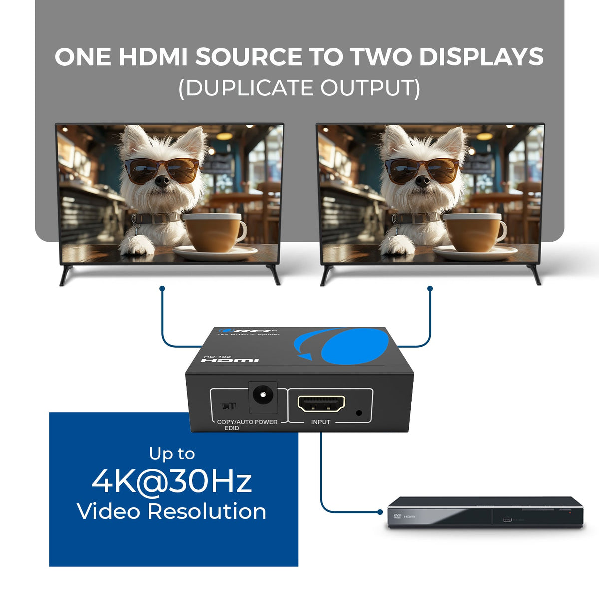 4K@30Hz 1x2 HDMI™ Splitter (USB Cable) (HD-102)