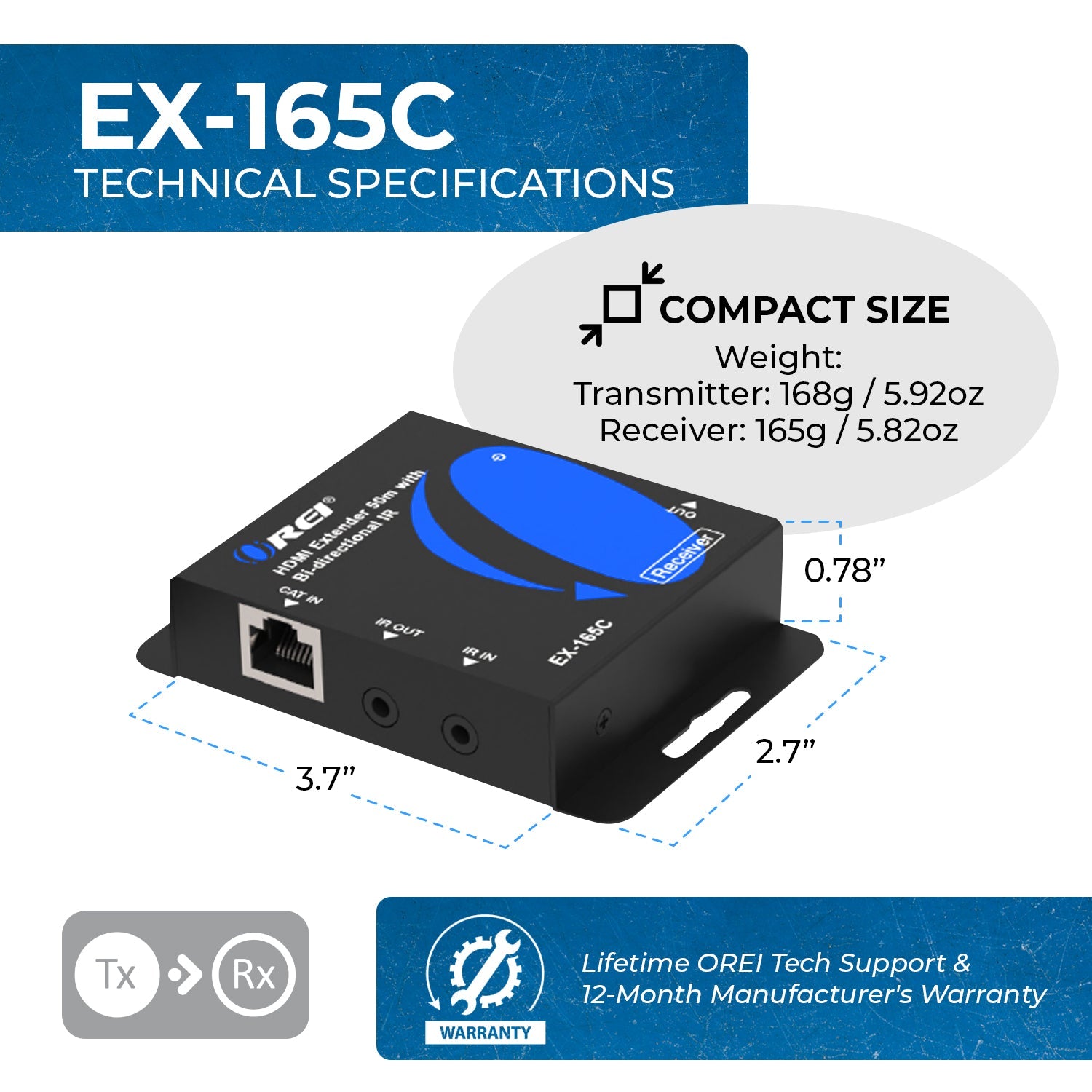 1080p  HDMI™ Extender (Loop, Bi-IR) - 165ft (cat6)-EX-165C