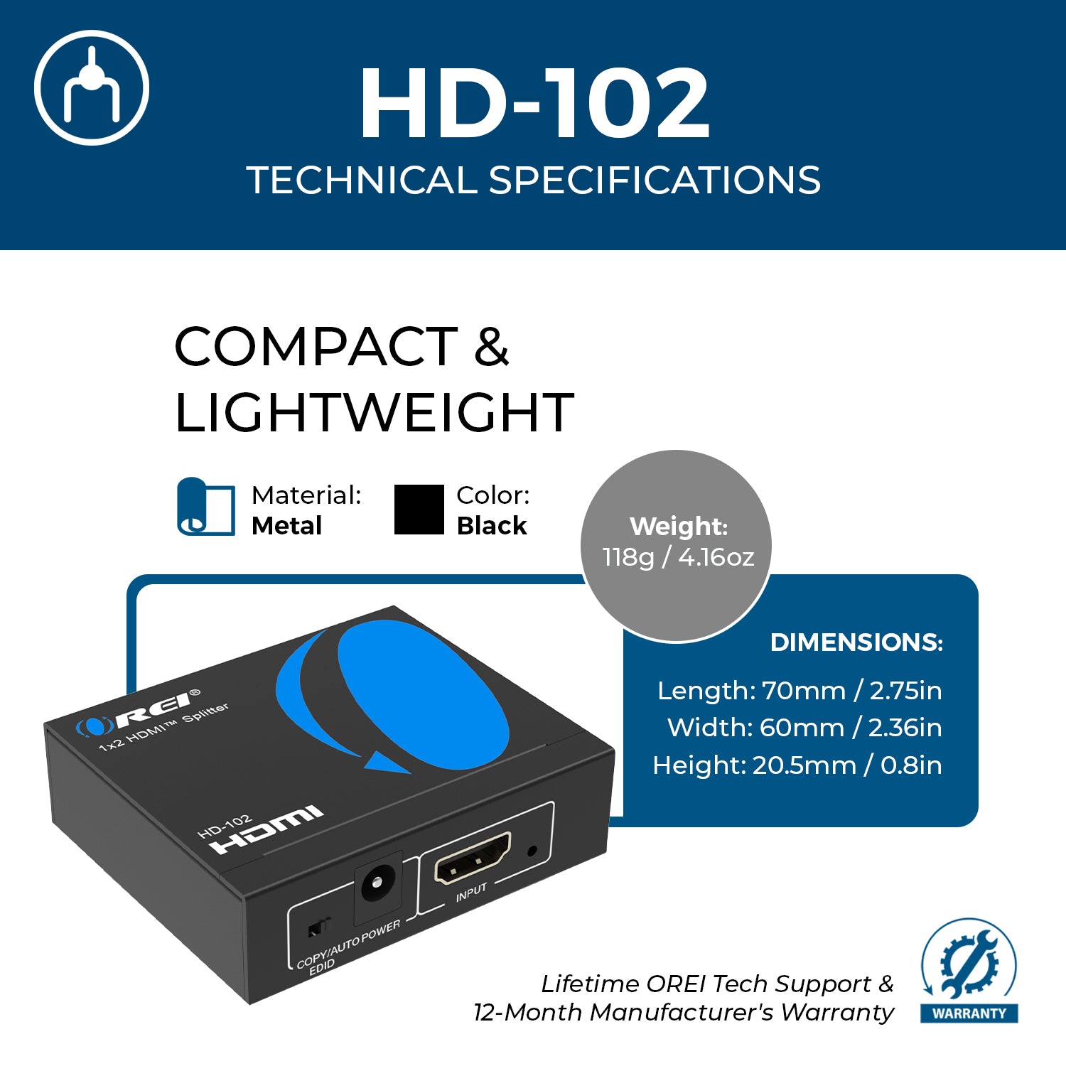 4K@30Hz 1x2 HDMI™ Splitter-HD-102