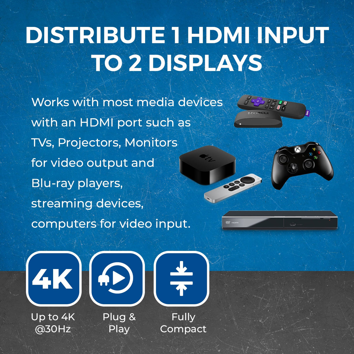 4K@30Hz 1x2 HDMI™ Splitter (USB Cable) (HD-102)