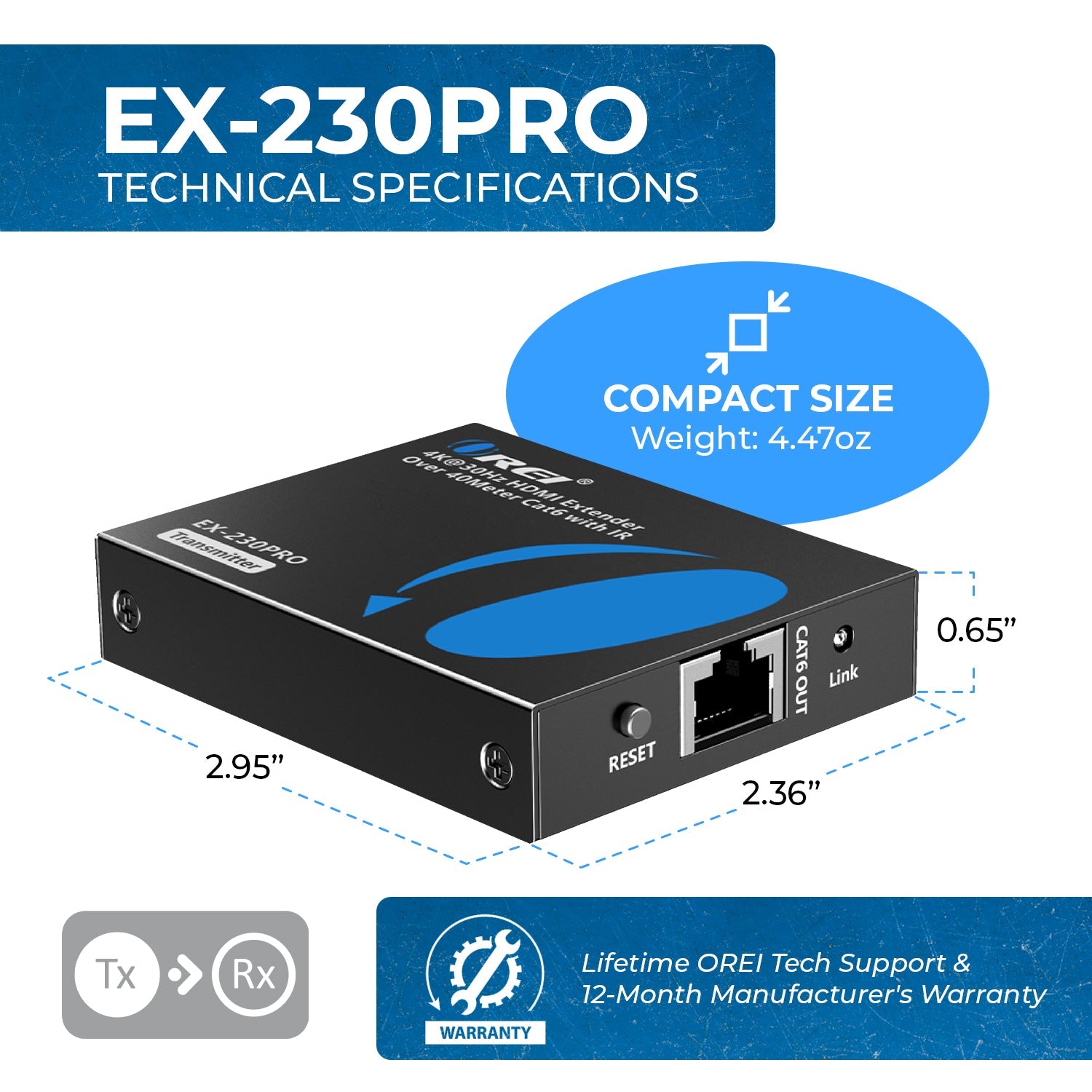 4K@30hz HDMI™ Extender (IR) - 130ft (cat6)-EX-230PRO