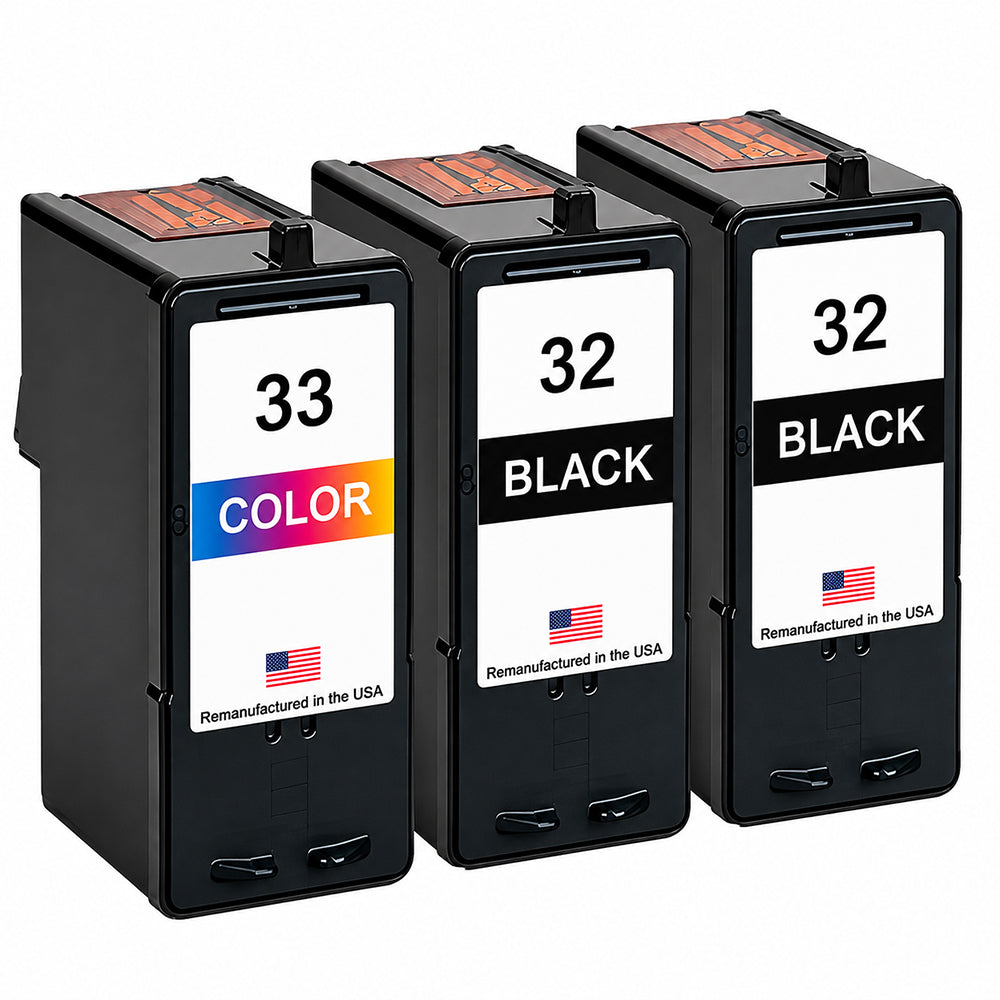 U.S. Remanufactured for Lexmark #32 2 Black / #33 1 Color Ink Cartridges 3-Pack