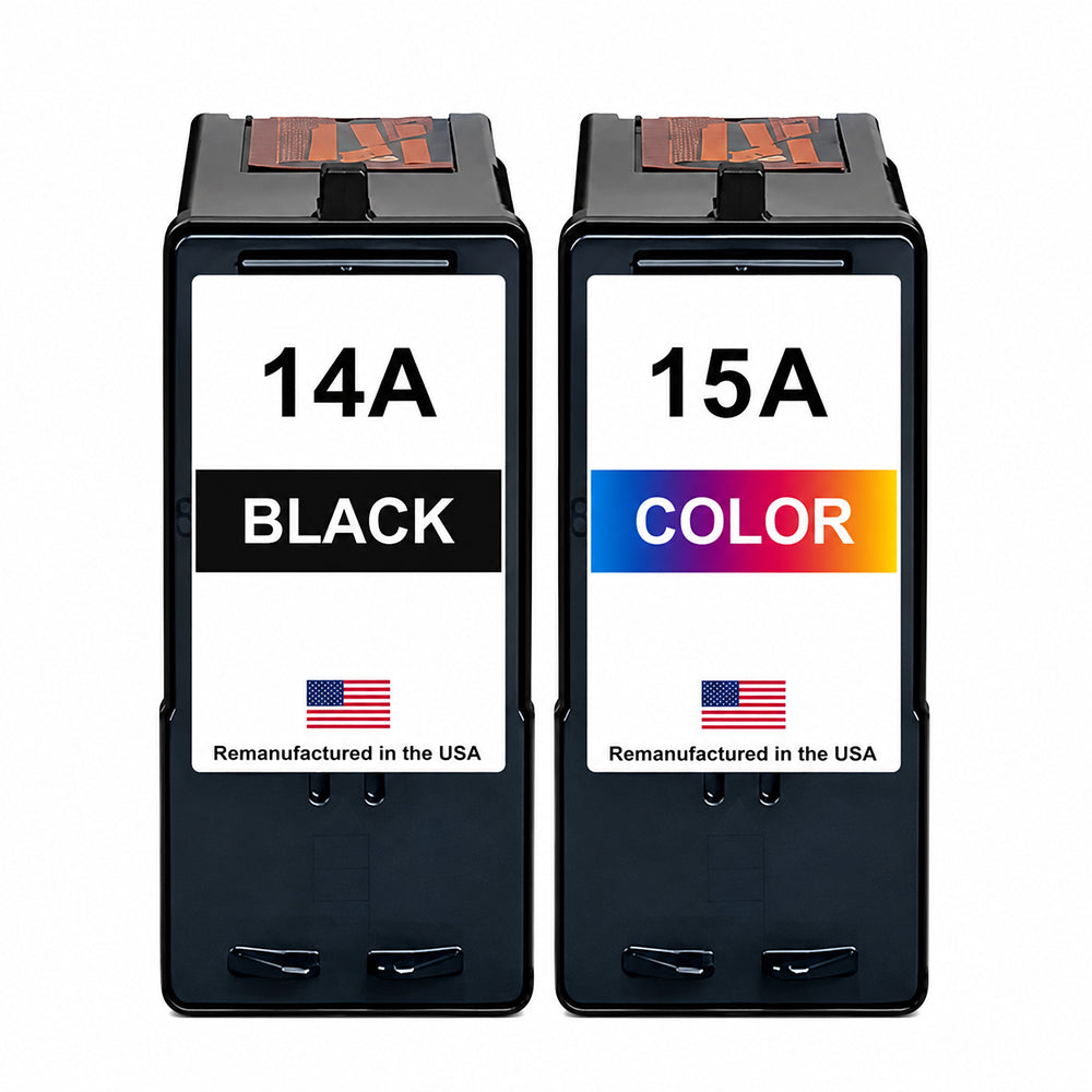 U.S. Remanufactured Ink Cartridges for Lexmark #14A Black / #15A Color Combo Pack