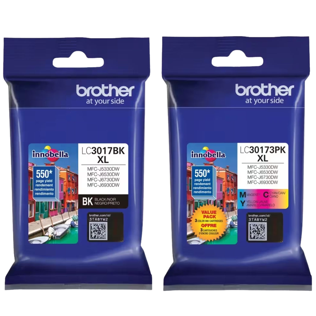 New, Pre-Owned - Brother LC3017XL Black, Cyan, Magenta, Yellow Ink Cartridge, 4-Pack