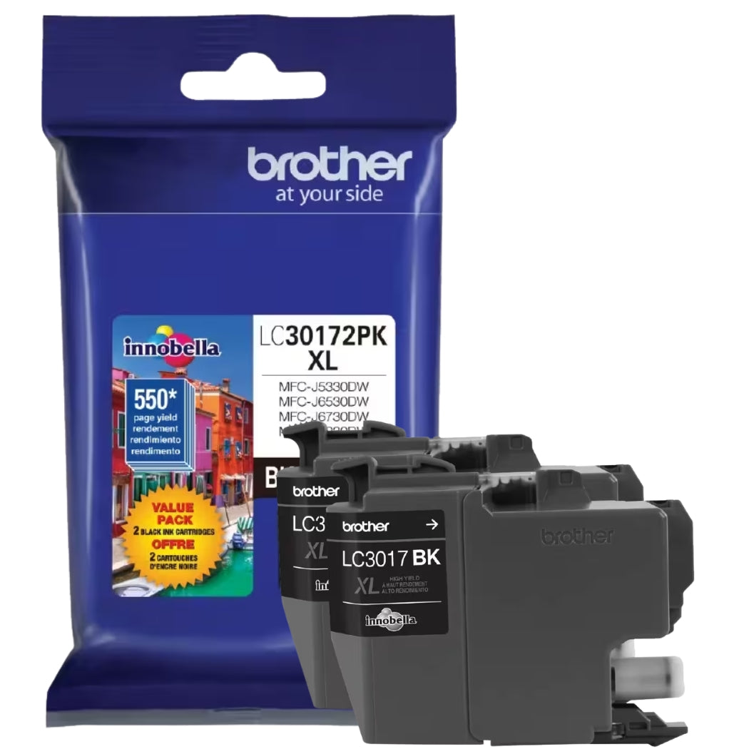 New, Pre-Owned - Brother LC3017XL Black Ink Cartridge, 2-Pack