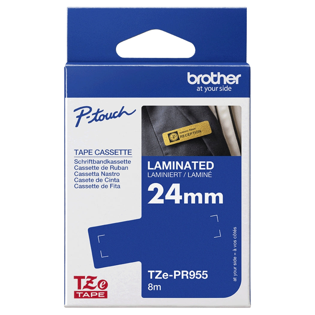 New, Pre-owned, Original Brother TZe-PR955 P-Touch Premium Laminated Tape White Print on Glitter Silver