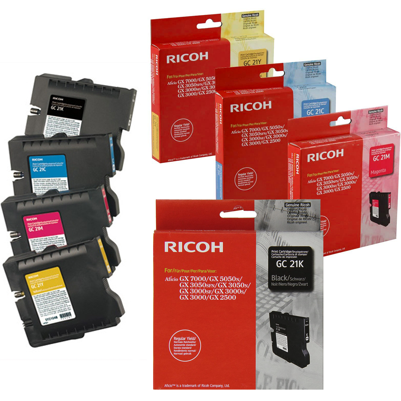 New, Pre-Owned - Ricoh GC21 Black, Cyan, Magenta, Yellow Ink Cartridge