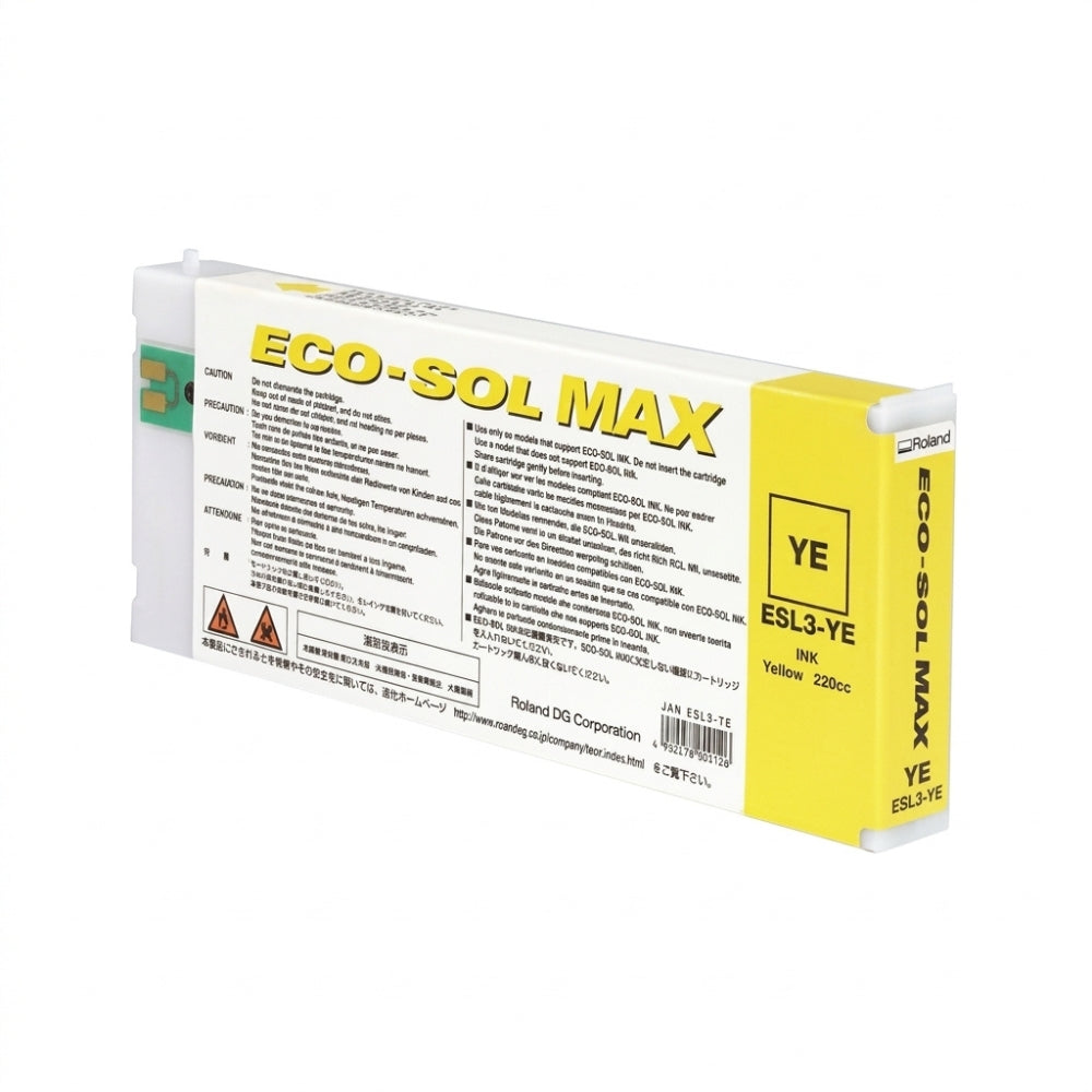 New, Pre-Owned - Roland Eco-Sol Max ESL3-YE Solvent Ink Cartridge 220ml Yellow