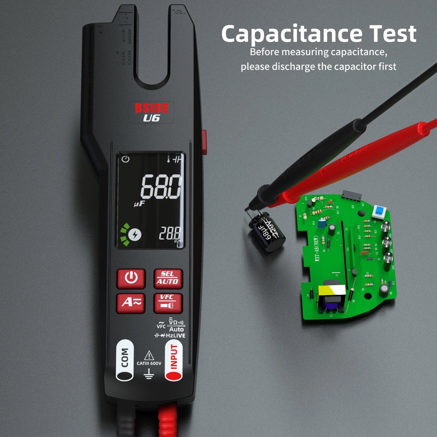 BSIDE U6 Fork Digital Clamp Meter 600A with T-RMS & OpenJaw Multimeter