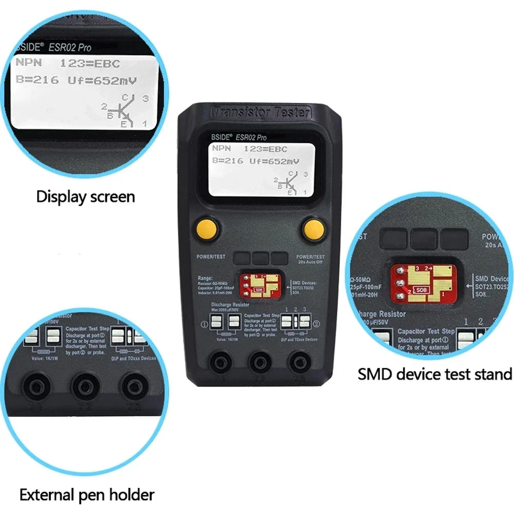 BSIDE ESR02Pro Transistor Tester for Diode, Capacitance & SMD